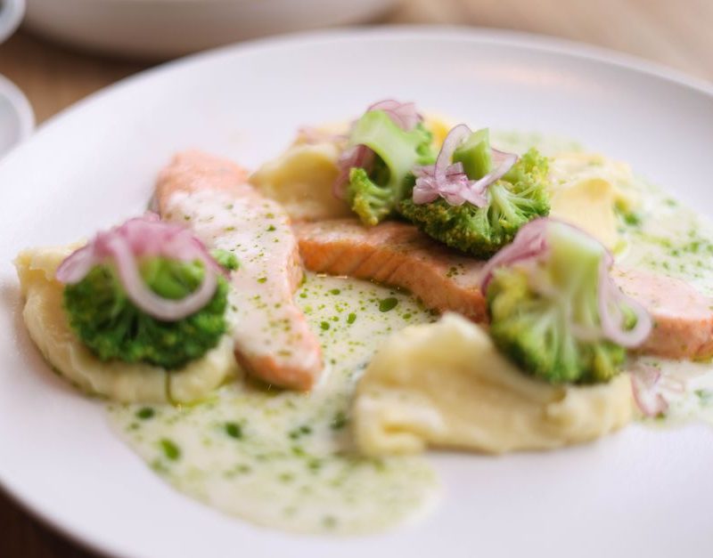 Baked Salmon With Herby Crushed Potatoes