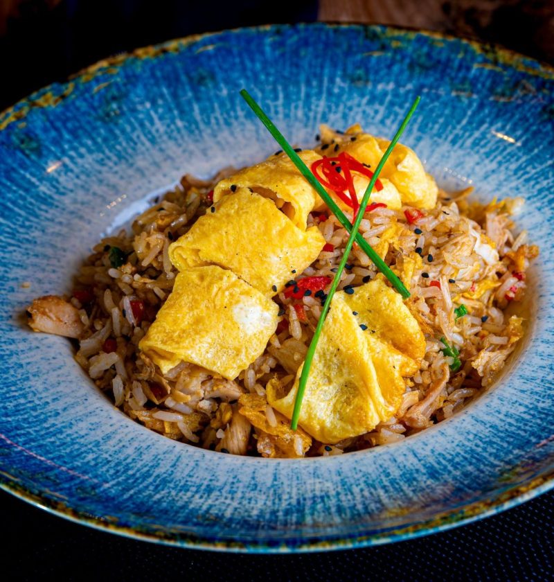 Vegetable and Egg Fried Rice with Peas and Scallions